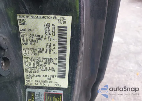 2011 Nissan Frontier Sv/Pro-4X from USA, damaged, VIN 1N6AD0CWXBC402387